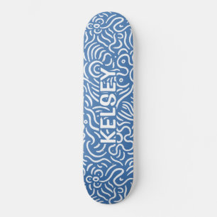 Mit Monogramm Minimallinie Art Blue Skateboard