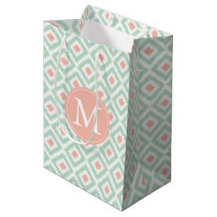 Mit Monogramm Minze- und Korallenmuster Mittlere Geschenktüte