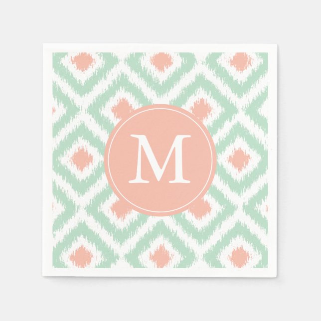 Mit Monogramm Minze- und Korallenmuster Serviette (Vorderseite)