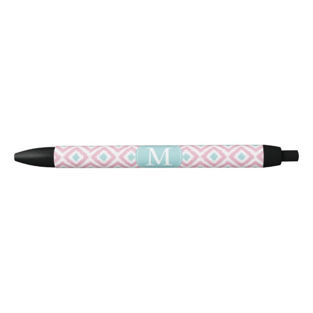 Mit Monogramm Minze und rosa Diamanten Ikat Muster Kugelschreiber (Vorderseite)