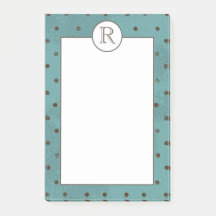 Mit Monogramm mit braunen Punkten aquamarin