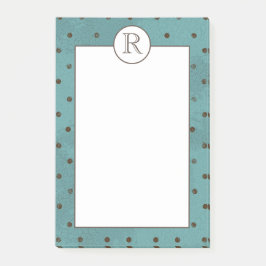 Mit Monogramm mit braunen Punkten aquamarin Post-it Klebezettel