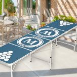 Mit Monogramm mit Circle Pyramid Blue Regulation Beer Pong Tisch<br><div class="desc">Mit Monogramm Bierpong, den Sie personalisieren können. Dieser einfache und stilvolle Regulierungstafel ist aquamarin, schwarz mit weißen Kreispyramiden an beiden Enden, um als Pockplatzierungsführungen zu verwenden. Das Logo-Abzeichen Monogramm kann mit Ihrem Geschäfts- oder Familiennamen, dem etablierten Jahr und Ihren Initialen angepasst werden. Sie können an jedem Tabellenende einen anderen Initial...</div>