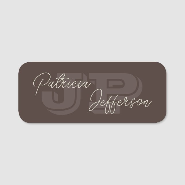 Mit Monogramm Mocha Dark Brown Schöne Handschrift Namensschild (Vorderseite)