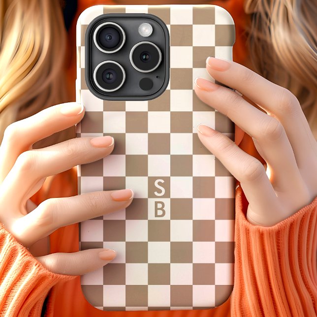 Mit Monogramm Mocha- und Weißkarton-Muster Case-Mate iPhone Hülle (Von Creator hochgeladen)