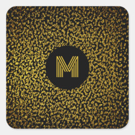 Mit Monogramm, moderne goldene Punkte schwarz Quadratischer Aufkleber