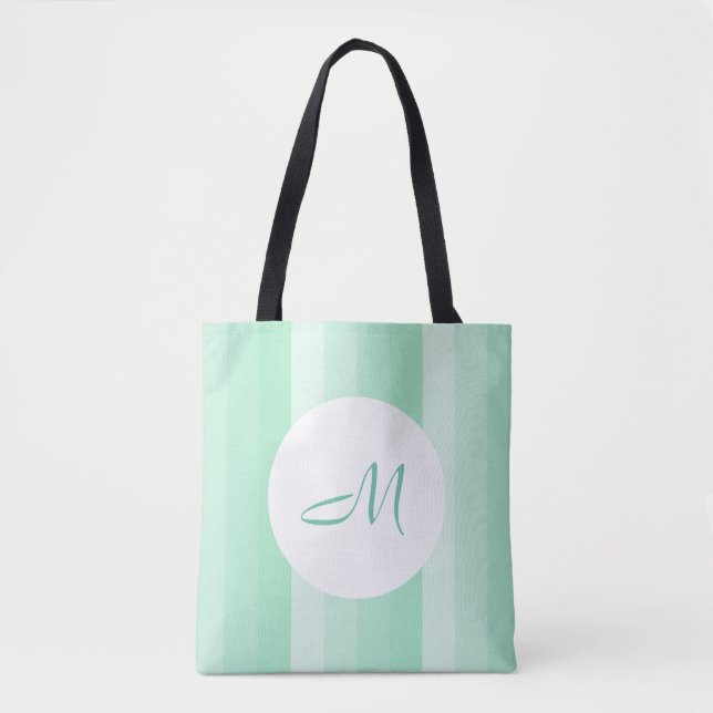 Mit Monogramm, moderne, grüne Streifenvorlage Tasche (Vorderseite)