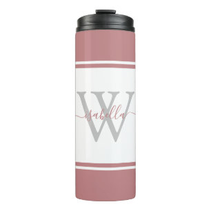 Mit Monogramm moderne, trendige Script-Dusty-Rose Thermosbecher