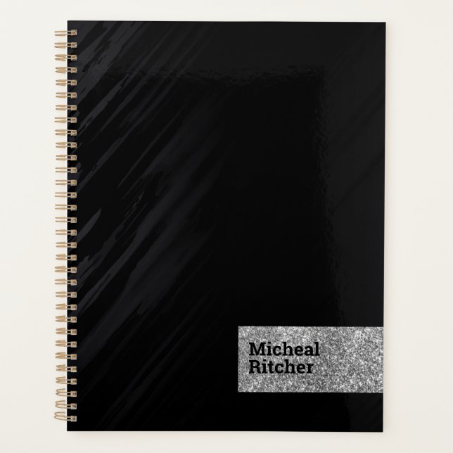 mit Monogramm moderner Brauch für Silver Glitzer B Planer (Vorderseite)