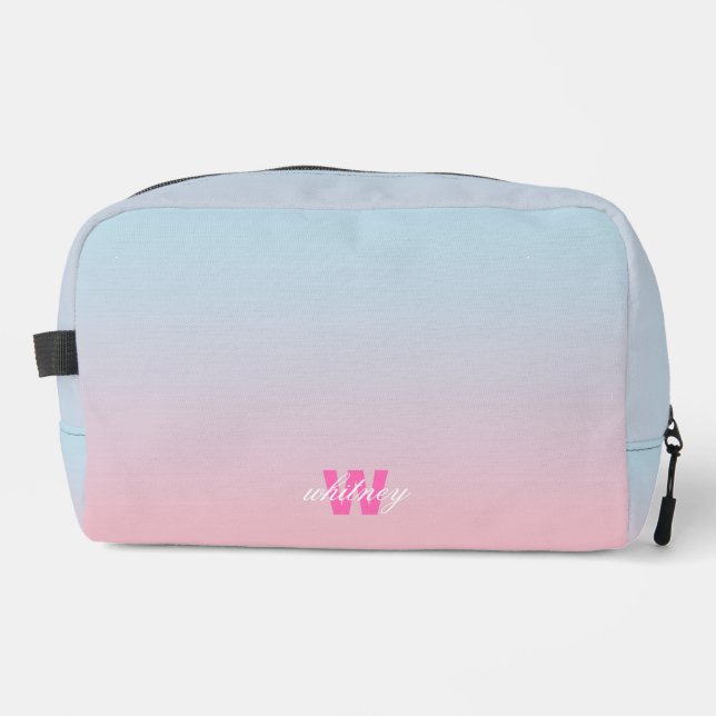 Mit Monogramm, moderner Chic Pink Blue Pastel Ombr Waschbeutel (Vorderseite)