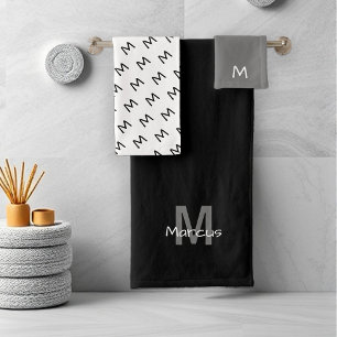 Mit Monogramm, moderner Schwarzer Chic Badhandtuch Set