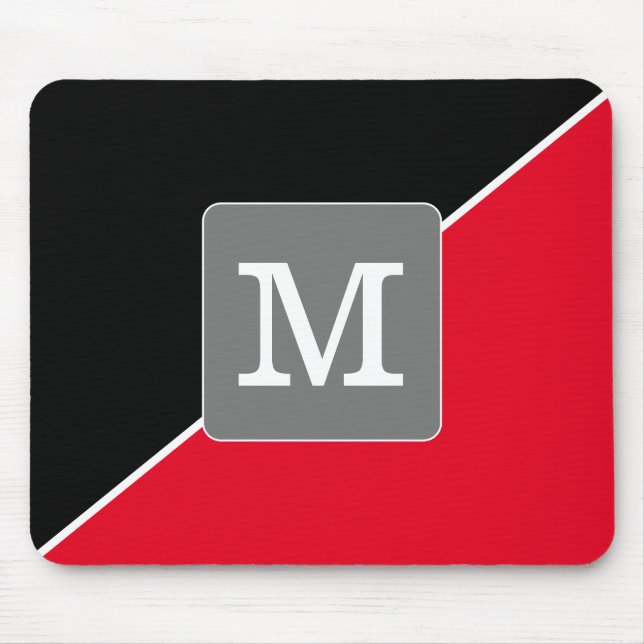 Mit Monogramm Moderner und schlichter Schwarz-Rot- Mousepad (Vorne)