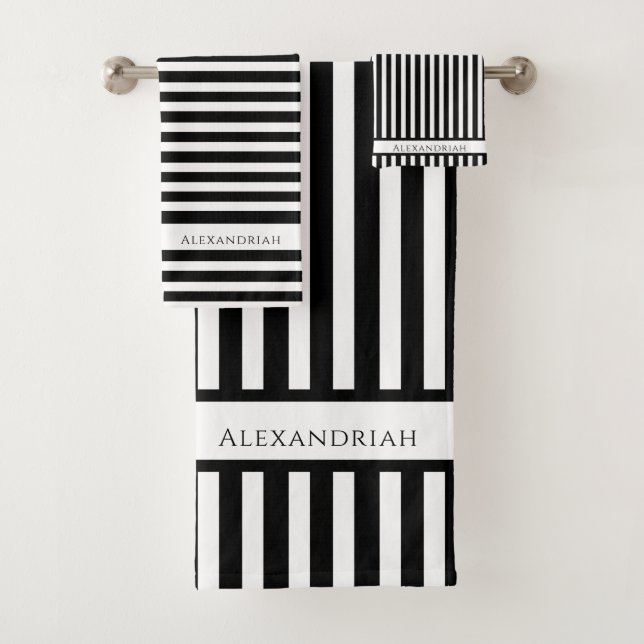 Mit Monogramm Modernes Bad mit Schwarz-weißen Stre Badhandtuch Set (Insitu)