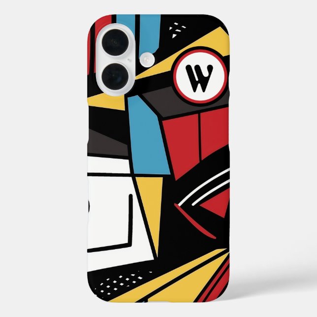 Mit Monogramm Modernes geometrisches Abstrakt iPhone 16 Hülle (Rückseite)