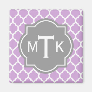 Mit Monogramm modernes Grau- und Lilac-Lattice-Mus Magnet