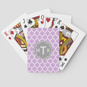 Mit Monogramm modernes Grau- und Lilac-Lattice-Mus Spielkarten