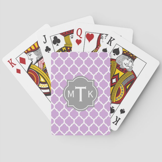 Mit Monogramm modernes Grau- und Lilac-Lattice-Mus Spielkarten (Rückseite)