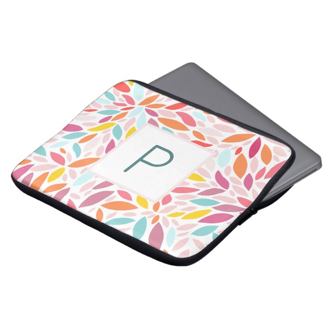 Mit Monogramm modernes Leaf-Mosaik in lebhaften Pa Laptopschutzhülle (Vorne Oben)