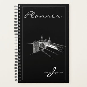 Mit Monogramm Modernes Schwarzes Elegantes Stadtbi Planer