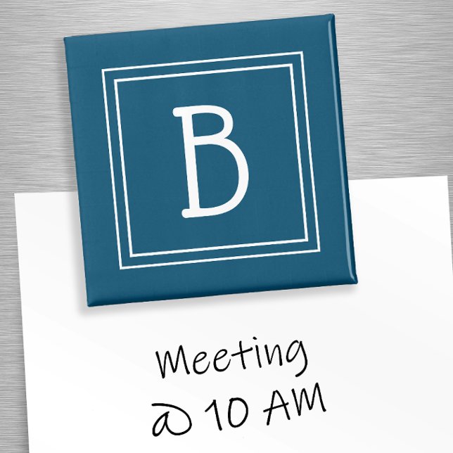 Mit Monogramm, modernes Template einfach blau Magnet (Framed Simplistic Monogrammed Letter Initial Blue Magnet)