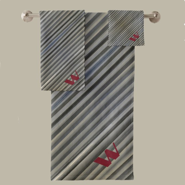 Mit Monogramm monochromatische Streifen aus grauem Badhandtuch Set (Von Creator hochgeladen)