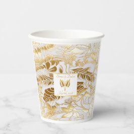 Mit Monogramm monstera Gilded Gold Wedding Pappbecher