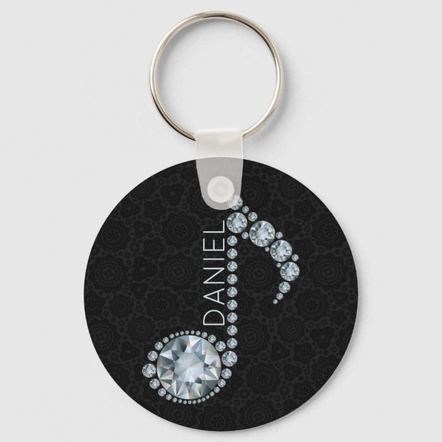 Mit Monogramm Musiknote Weiße Diamanten über Schwa Schlüsselanhänger (Vorderseite)