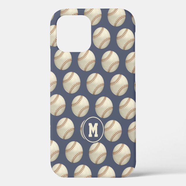 Mit Monogramm Muster aus grunzigen Baseballkugeln Case-Mate iPhone Hülle (Rückseite)