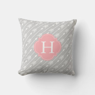 Mit Monogramm Muster der rosa und grauen Pfeile Kissen