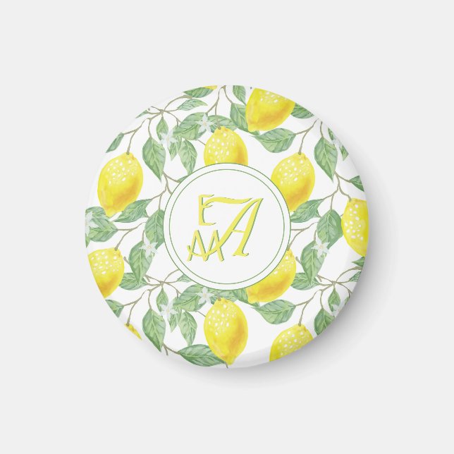 Mit Monogramm Muster der Zitronenbaume Gelb-grüne  Magnet (Vorne)
