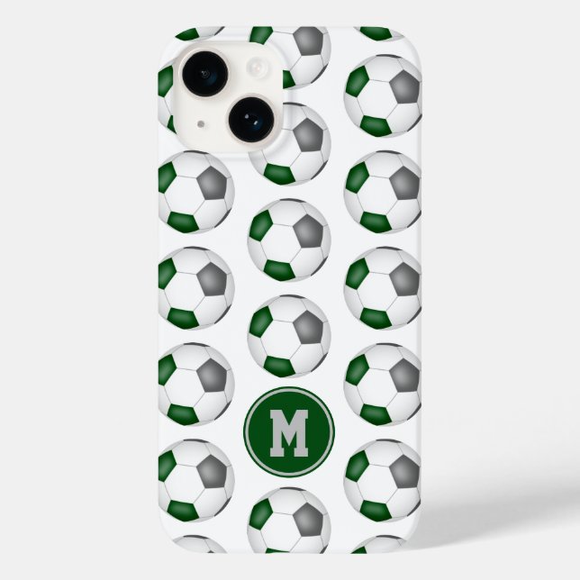 mit Monogramm Muster grauer Fußballbälle Case-Mate iPhone 14 Hülle (Rückseite)