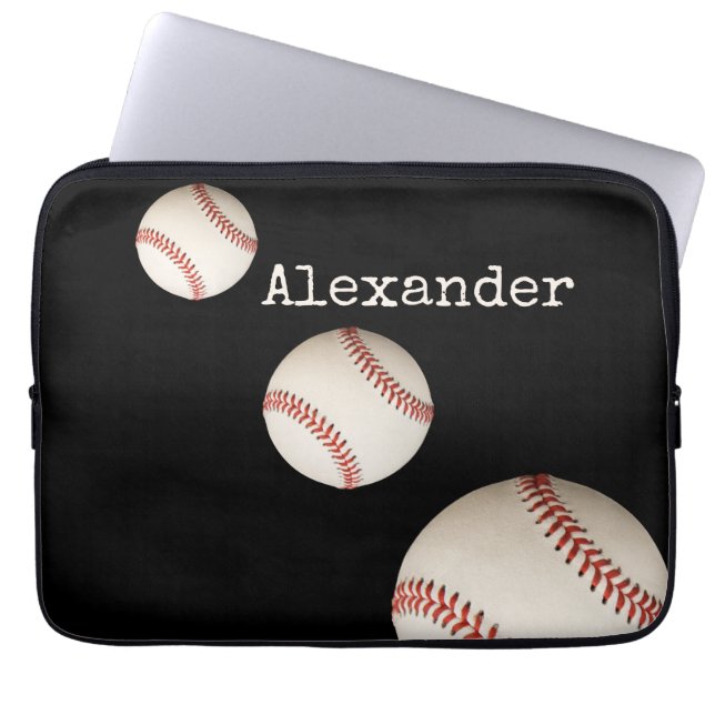 Mit Monogramm Name Baseball Black Sport Laptopschutzhülle (Vorderseite)