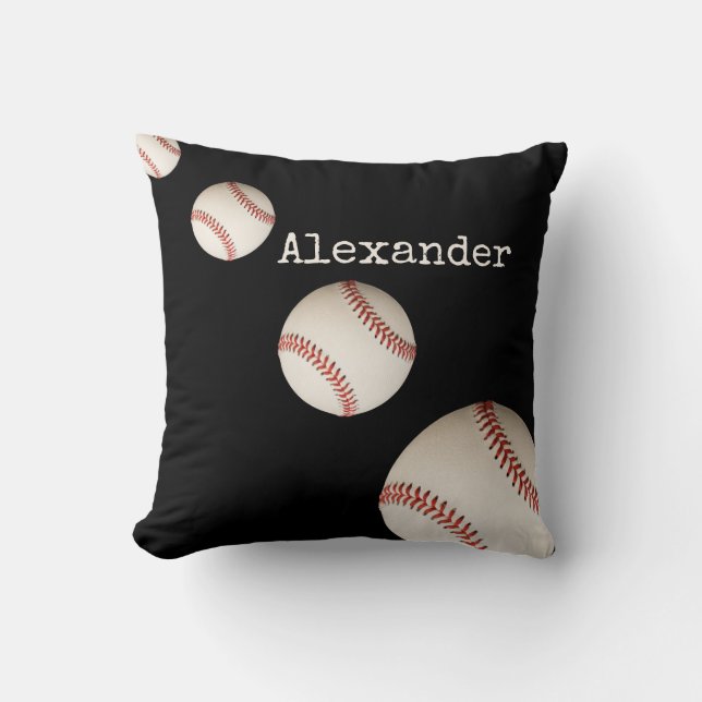 Mit Monogramm Name Baseball Black-Sport-Wurfkissen Kissen (Vorderseite)