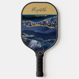 Mit Monogramm Name Blue Gold Glitzer Glam Trendy Pickleball Schläger