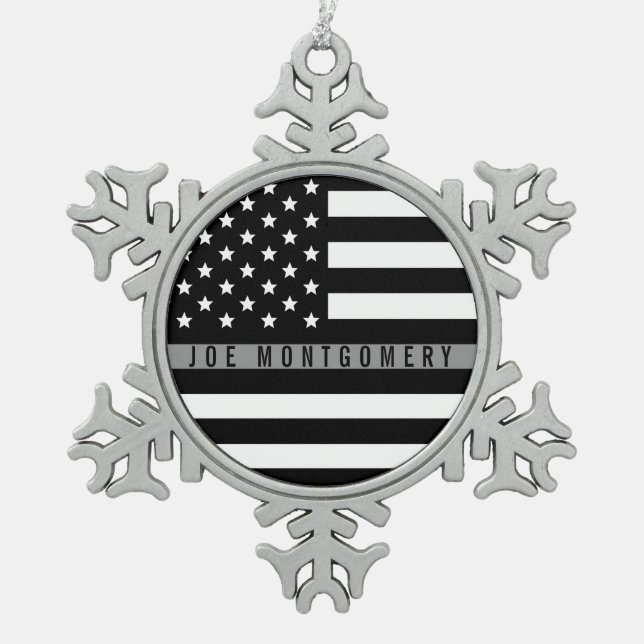 Mit Monogramm Name der dünnen grauen Linie Schneeflocken Zinn-Ornament (Vorderseite)
