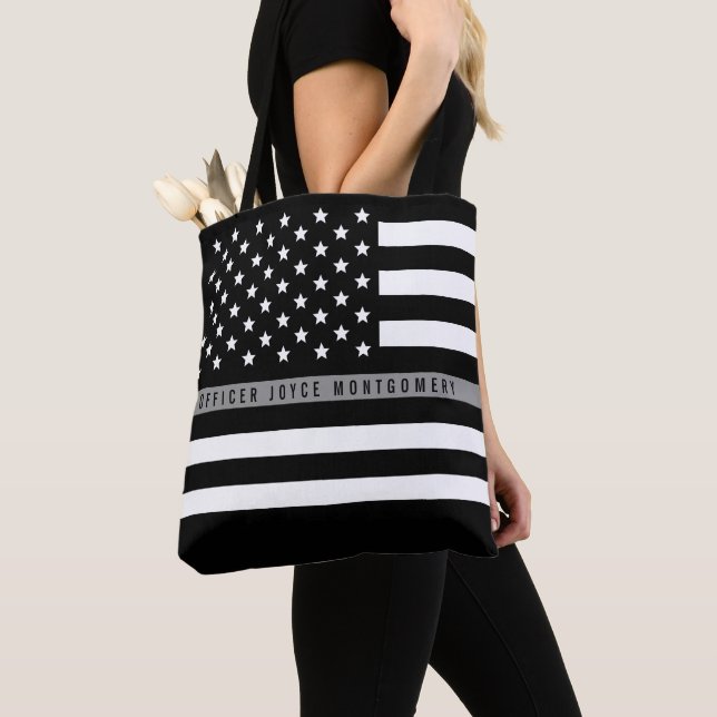 Mit Monogramm Name der dünnen grauen Linie Tasche (Von Nahem)