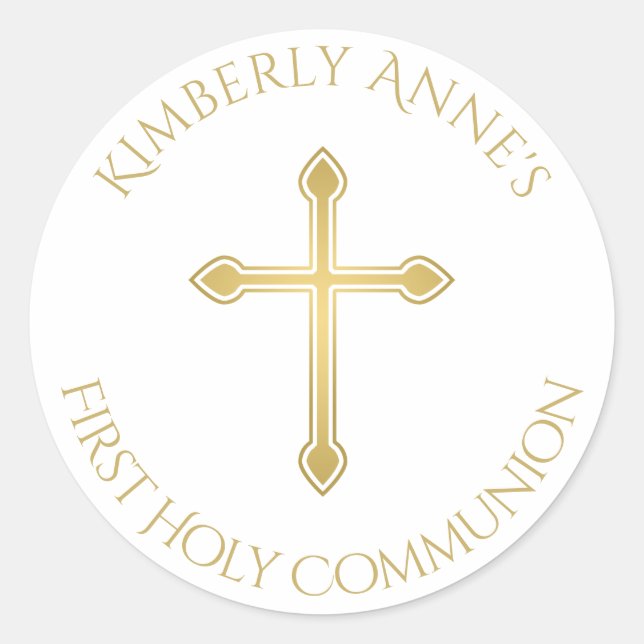 Mit Monogramm Name des ersten Kommunalgoldkreuzes Runder Aufkleber (Vorderseite)