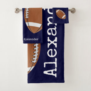 Mit Monogramm Name Football Navy Blue Badhandtuch Set