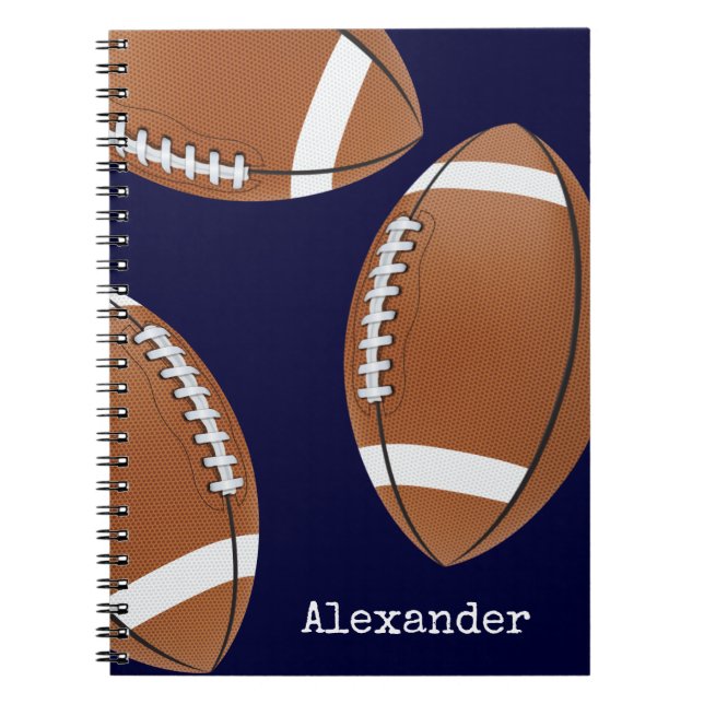 Mit Monogramm Name Football Navy Blue Notizblock (Vorderseite)