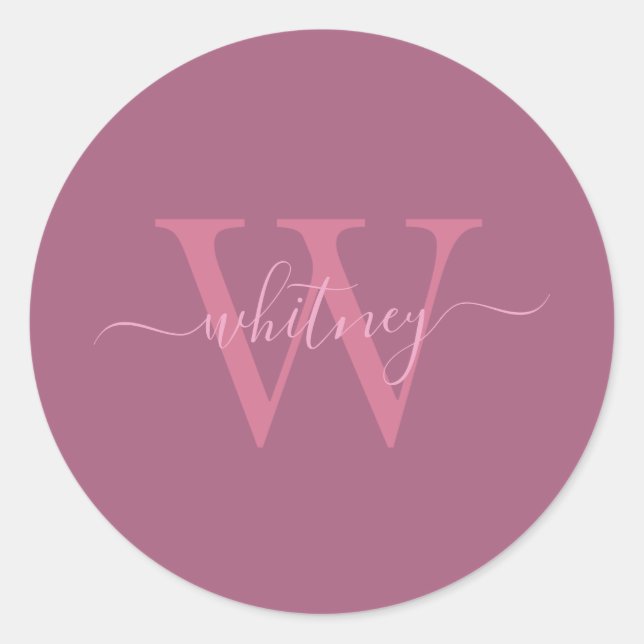 Mit Monogramm Name für Preppy Chic Pink + Initialn Runder Aufkleber (Vorderseite)