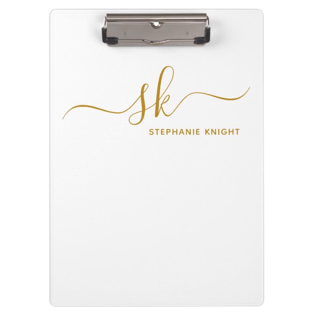 Mit Monogramm Name Gold Script Beruflich Klemmbrett (Vorderseite)