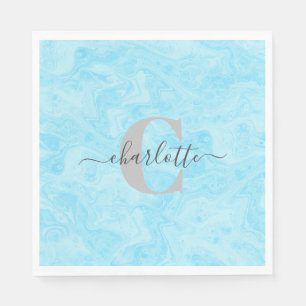 Mit Monogramm Name in Pastel Blue Marble Serviette