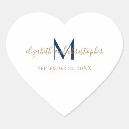 Mit Monogramm Name Initials Blue Gold Wedding Herz-Aufkleber