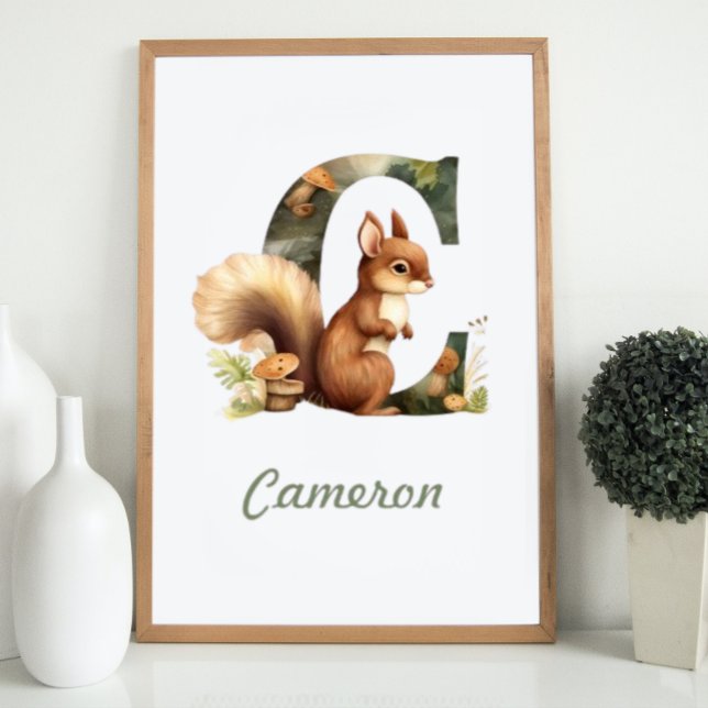 Mit Monogramm Name Kinderzimmer Poster Woodland Le (Monogrammed Name Nursery Poster Woodland Letter C)
