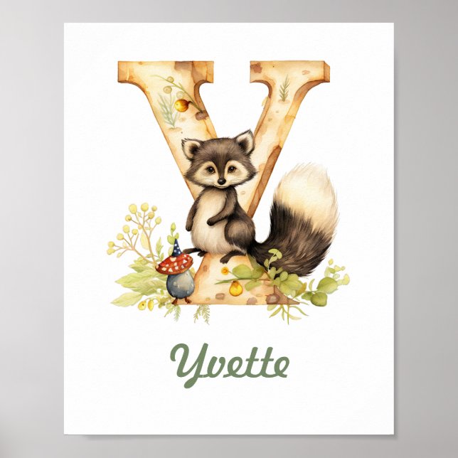 Mit Monogramm Name Kinderzimmer Poster Woodland Le (Vorne)