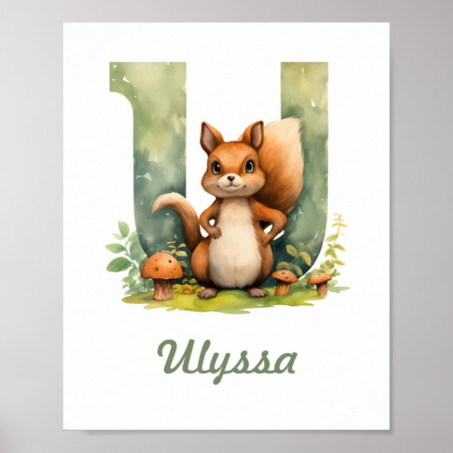 Mit Monogramm Name Kinderzimmer Poster Woodland Le (Vorne)