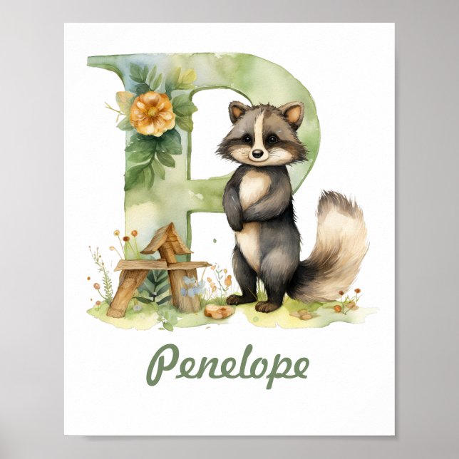 Mit Monogramm Name Kinderzimmer Poster Woodland Le (Vorne)