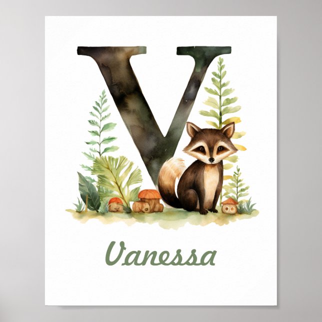 Mit Monogramm Name Kinderzimmer Poster Woodland Le (Vorne)