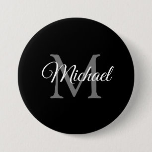 Mit Monogramm Name Schwarze Personalisierte Vorlag Button