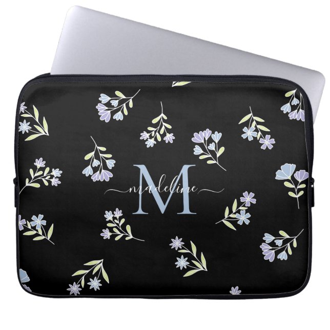 Mit Monogramm Name und Anfangsblau Lila Laptopschutzhülle (Vorderseite)